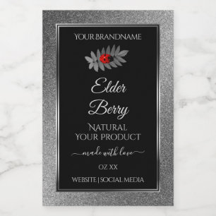 Black Silver Glitter Product Labels Red Ladybug