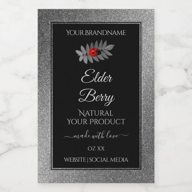 Black Silver Glitter Product Labels Red Ladybug (Single Label)