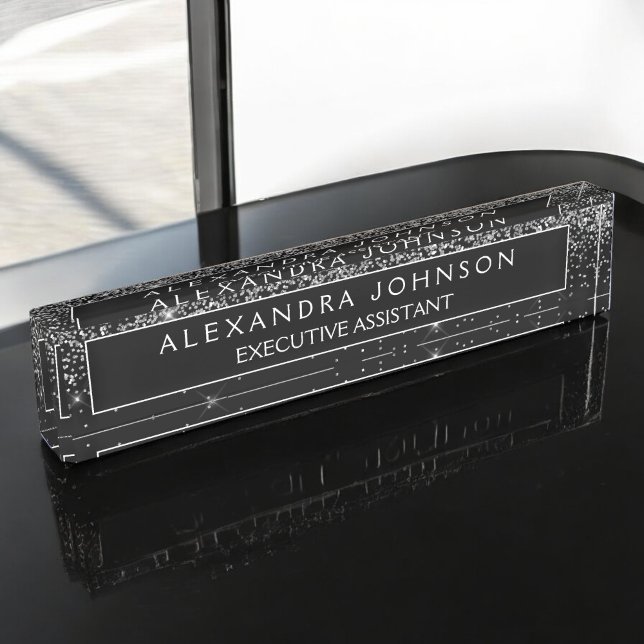 Black Silver Glitter Sparkle Professional Nameplate (Creator Uploaded)