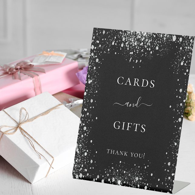 Black silver glitter sparkles cards gifts sign (Creator Uploaded)