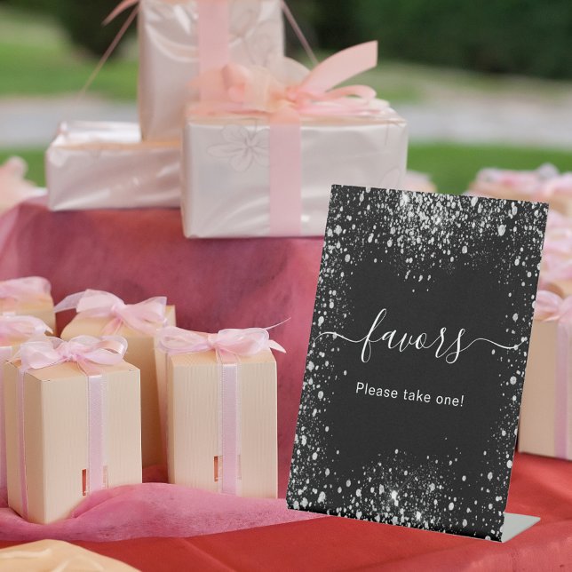 Black silver glitter sparkles favours sign (Creator Uploaded)