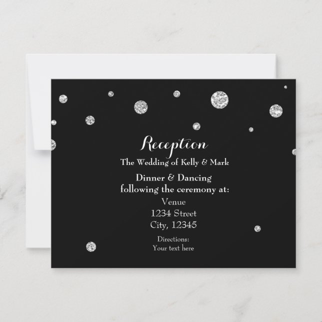 Black & Silver Glitter Wedding Reception Card (Front)