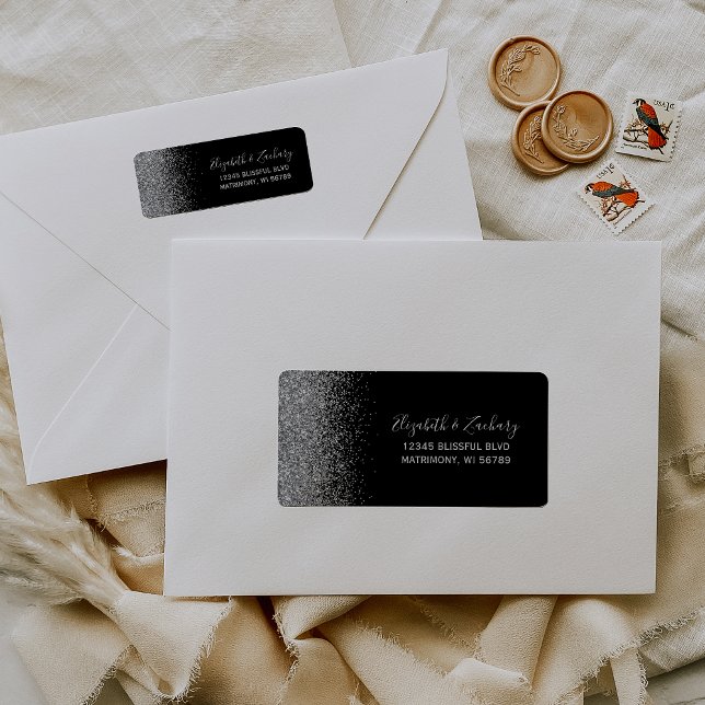 Black Silver Glitter Wedding Return Address (Creator Uploaded)