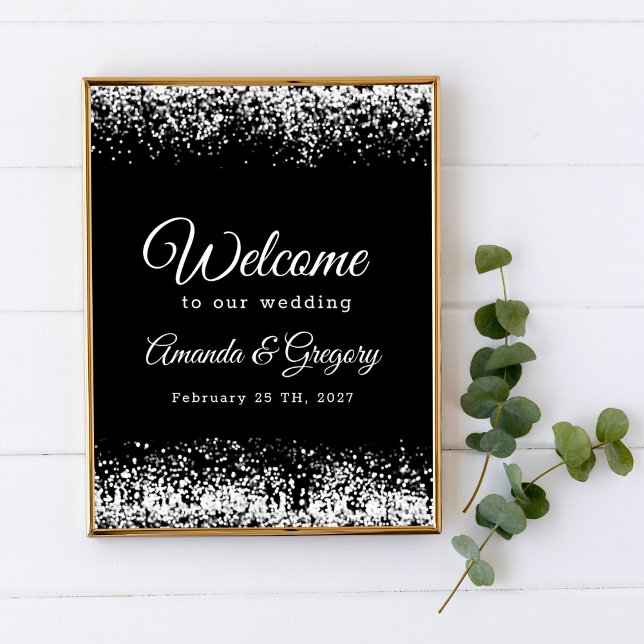 Black Silver Glittering  Wedding Welcome Sign (Creator Uploaded)