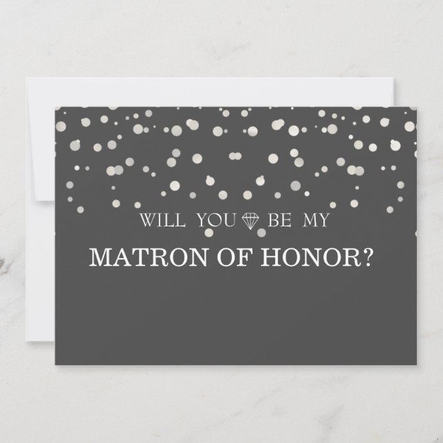 Black Silver GlitterWill You Be My Matron Of Honou Invitation (Front)
