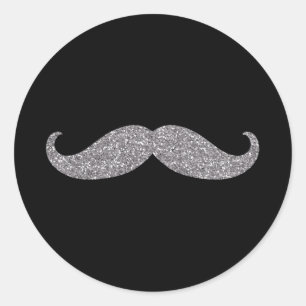 Black Silver Glitz Moustache Classic Round Sticker
