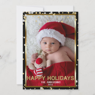 Black Silver & Gold Glitter Modern Holiday Photo Card