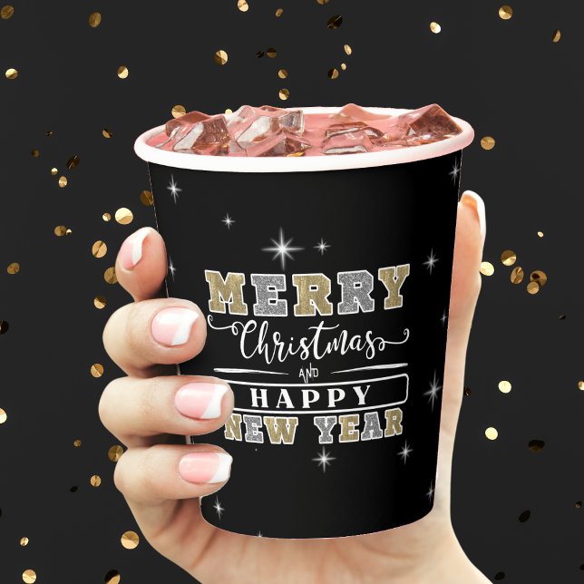 Black Silver & Gold Merry Christmas Happy New Year Paper Cups (Black Silver & Gold Merry Christmas Happy New Year Paper Cups)