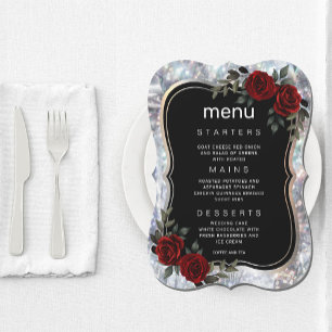 Black Silver Gothic Red Green Floral Menu Invitation
