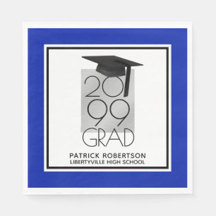 Black & Silver GRAD Editable Blue Graduation Napkin
