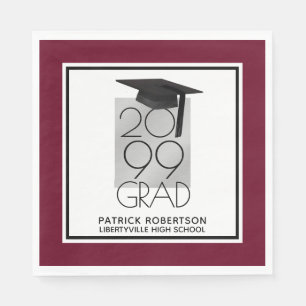 Black & Silver GRAD Editable Maroon Graduation Napkin