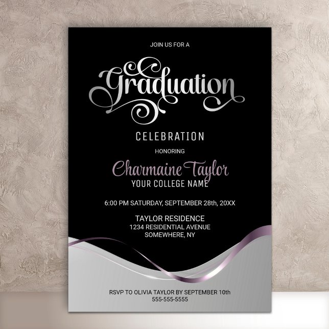 Black Silver Graduation Party Invitation (Creator Uploaded)