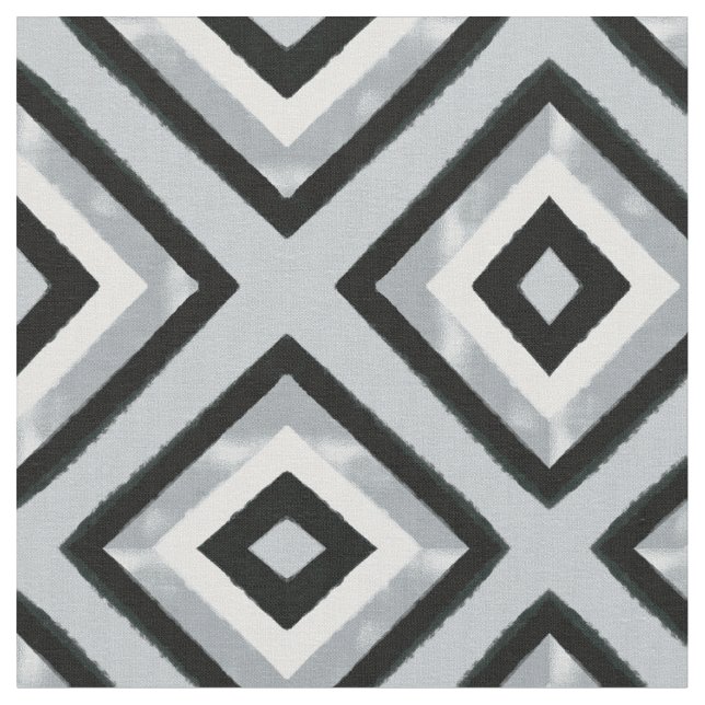 Black Silver Grey Brush Strokes Triangles Fabric (Close Up)