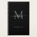 Black Silver Grey Girly Monogram Script Name 2021 Planner<br><div class="desc">Elegant Modern Black Silver Slate Grey Girly Feminine Monogram Script Name 2021 Planner</div>