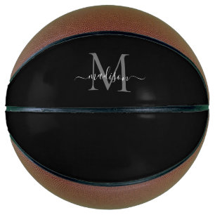 Black Silver Grey Monogram Feminine Girly Script Basketball