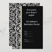 BLACK SILVER GREY PATTERN BACHELOR PARTY INVITE