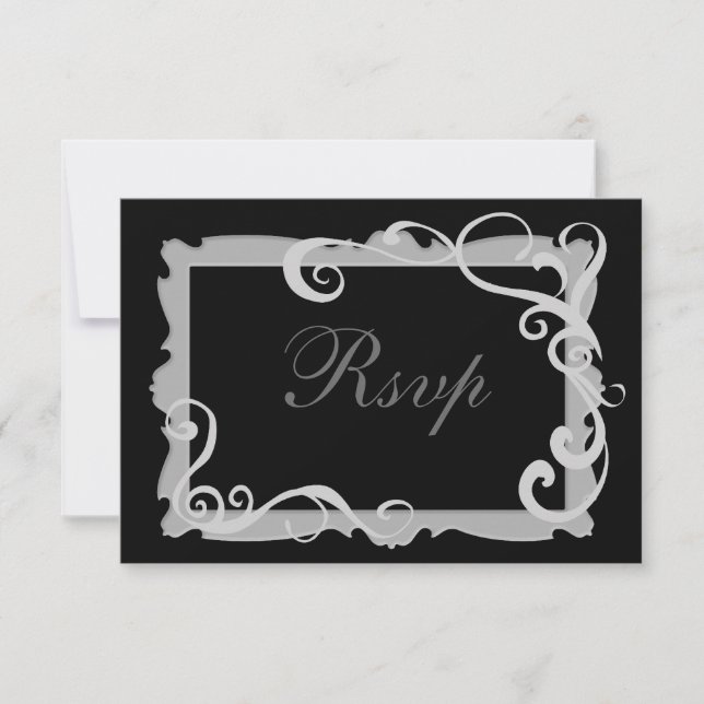 Black/Silver-Grey Swirl Frame Matching RSVP Card (Front)
