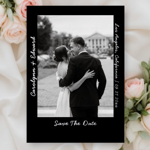 Black Silver Handwritten Wedding Save the Date
