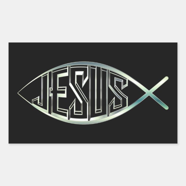 Black & Silver Ichthys Christian Fish Jesus Christ Rectangular Sticker (Front)