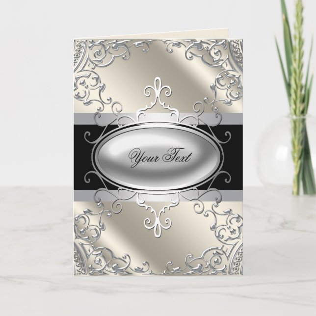 Black Silver Ivory Greeting Card (Front)