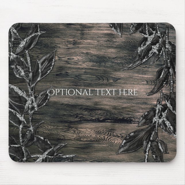 Black & Silver Leaves Dark Elegance Glamour Mouse Pad (Front)