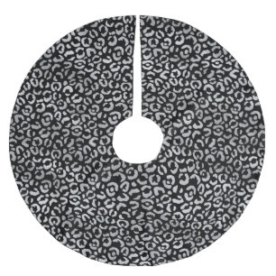 Black Silver Leopard Print Brushed Polyester Tree Skirt