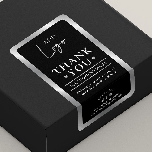 Black & Silver Logo Business Order Thank You (Elegant black and silver business thank you for order box labels )