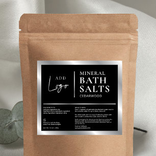 Black & Silver Logo Waterproof Bath Salts Label