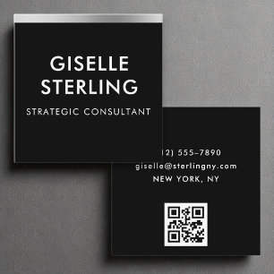 Black Silver Luxury QR Code Minimal Typography  Square Business Card