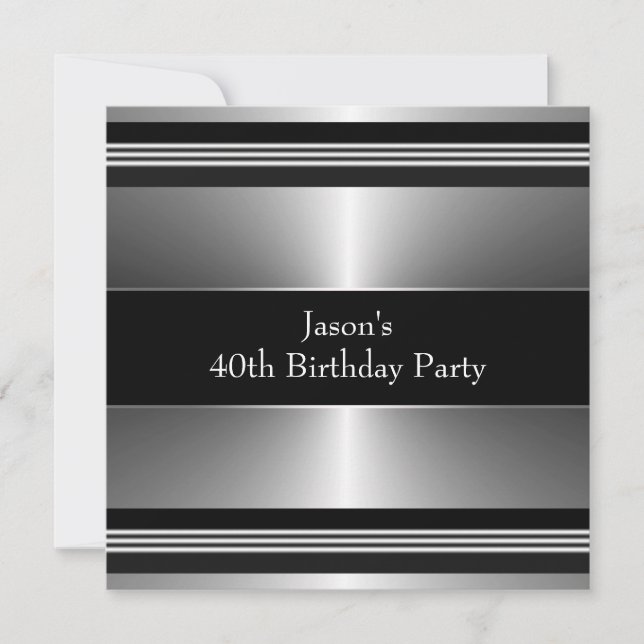 Black Silver Mans 40th Birthday Party Invitation (Front)