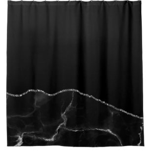 Black Silver Marble Gilded Agate Shower Curtain