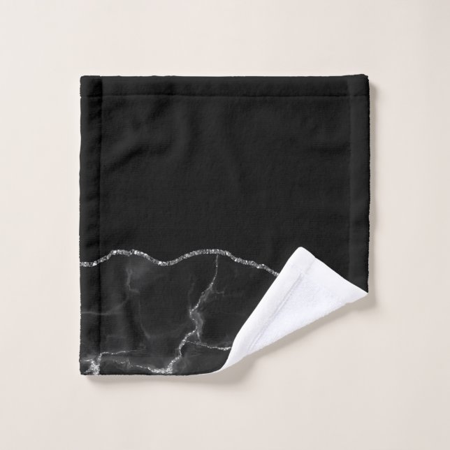 Black Silver Marble Gilded Agate Wash Cloth (Wash Cloth)