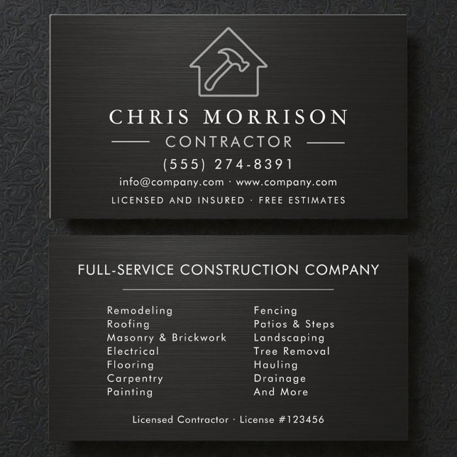 Black Silver Metallic Building Construction  Business Card (Creator Uploaded)