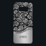 Black & Silver Metallic Look With Damasks Pattern Case-Mate Samsung Galaxy S8 Case<br><div class="desc">Elegant black and silver tones shiny metallic look with floral damasks pattern. Custom and optional monogram.</div>