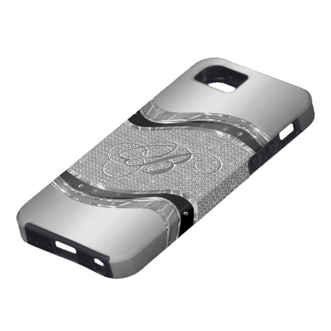 Black & Silver Metallic Look With Diamonds Pattern Case-Mate iPhone Case (Bottom)