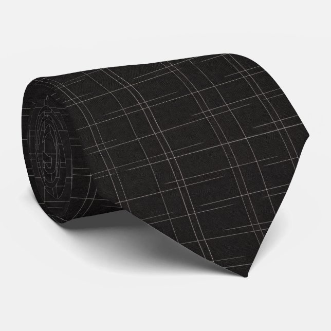 Black & Silver Micro Windowpane  Tie (Rolled)