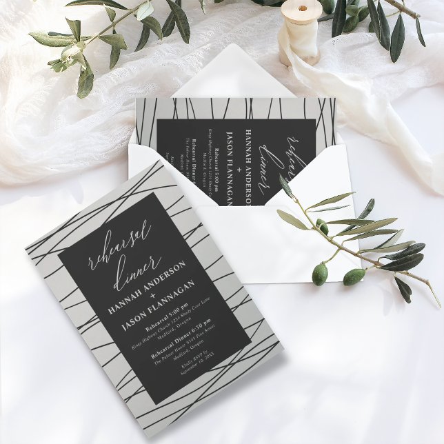 Black Silver Minimalist Rehearsal Dinner Invitation (Creator Uploaded)