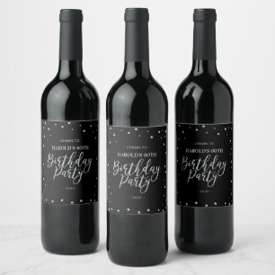 Black & Silver Modern 60th Birthday Party Wine Label