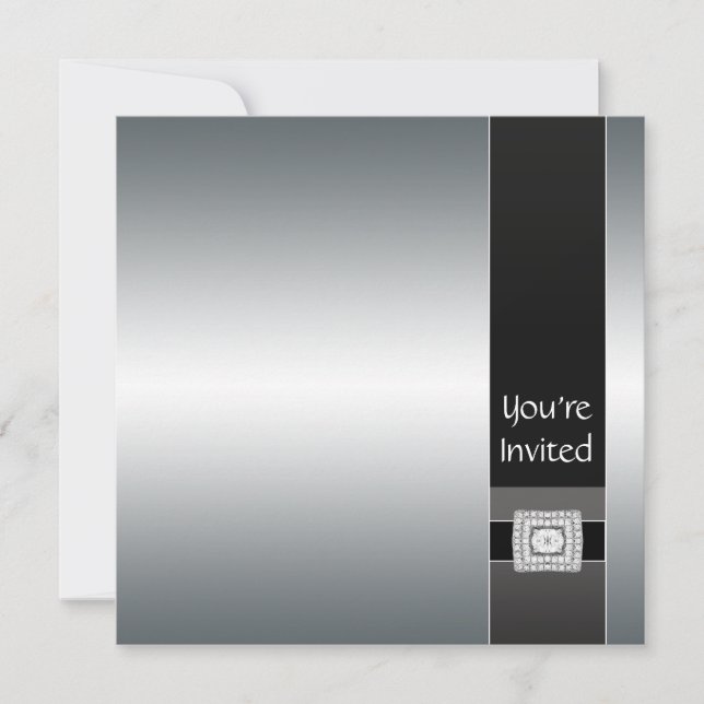 Black  Silver Modern Party Invitation Template (Front)