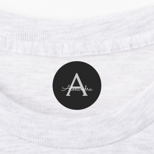 Black Silver Modern Script Girly Monogram Name (Affixed)