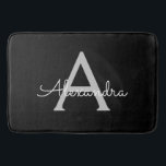 Black Silver Modern Script Girly Monogram Name Bath Mat<br><div class="desc">Black and Silver Simple Script Monogram Name Bath Mats. This makes the perfect graduation,  birthday,  wedding,  bridal shower,  anniversary,  baby shower or bachelorette party gift for someone that loves glam luxury and chic styles.</div>