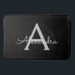 Black Silver Modern Script Girly Monogram Name Bath Mat<br><div class="desc">Black and Silver Simple Script Monogram Name Bath Mats. This makes the perfect graduation,  birthday,  wedding,  bridal shower,  anniversary,  baby shower or bachelorette party gift for someone that loves glam luxury and chic styles.</div>