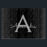 Black Silver Modern Script Girly Monogram Name Cutting Board<br><div class="desc">Black and Silver Simple Script Monogram Name Cutting Board. This makes the perfect graduation,  birthday,  wedding,  bridal shower,  anniversary,  baby shower or bachelorette party gift for someone that loves glam luxury and chic styles.</div>