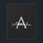 Black Silver Modern Script Girly Monogram Name Fleece Blanket<br><div class="desc">Silver and Black Faux Script Monogram Add Your Own Name Fleece Blanket. This makes the perfect sweet 16 birthday,  wedding,  bridal shower,  anniversary,  baby shower or bachelorette party gift for someone that loves glam luxury and chic styles.</div>