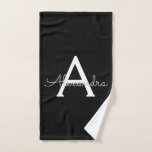 Black Silver Modern Script Girly Monogram Name Hand Towel<br><div class="desc">Black and Silver Simple Script Monogram Name Spiral Notebook Planner. This makes the perfect sweet 16 birthday,  wedding,  bridal shower,  anniversary,  baby shower or bachelorette party gift for someone that loves glam luxury and chic styles.</div>