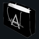 Black Silver Modern Script Girly Monogram Name Large Gift Bag<br><div class="desc">Black and Silver Simple Script Monogram Name Gift Bag. This makes the perfect sweet 16 birthday,  wedding,  bridal shower,  anniversary,  baby shower or bachelorette party gift bag for someone that loves glam luxury and chic styles.</div>