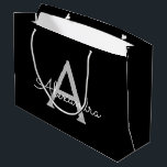 Black Silver Modern Script Girly Monogram Name Large Gift Bag<br><div class="desc">Black and Silver Simple Script Monogram Name Gift Bag. This makes the perfect sweet 16 birthday,  wedding,  bridal shower,  anniversary,  baby shower or bachelorette party gift bag for someone that loves glam luxury and chic styles.</div>