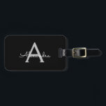Black Silver Modern Script Girly Monogram Name Luggage Tag<br><div class="desc">Black and Silver Monogram Add your own Name Script Luggage Bag Tag The bag tag makes the perfect sweet 16 birthday,  wedding,  bridal shower,  baby shower or bachelorette party gift for someone decorating her room in style.</div>