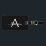 Black Silver Modern Script Girly Monogram Name Luggage Tag<br><div class="desc">Black and Silver Monogram Add your own Name Script Luggage Bag Tag The bag tag makes the perfect sweet 16 birthday,  wedding,  bridal shower,  baby shower or bachelorette party gift for someone decorating her room in style.</div>