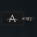 Black Silver Modern Script Girly Monogram Name Luggage Tag<br><div class="desc">Black and Silver Monogram Add your own Name Script Luggage Bag Tag The bag tag makes the perfect sweet 16 birthday,  wedding,  bridal shower,  baby shower or bachelorette party gift for someone decorating her room in style.</div>